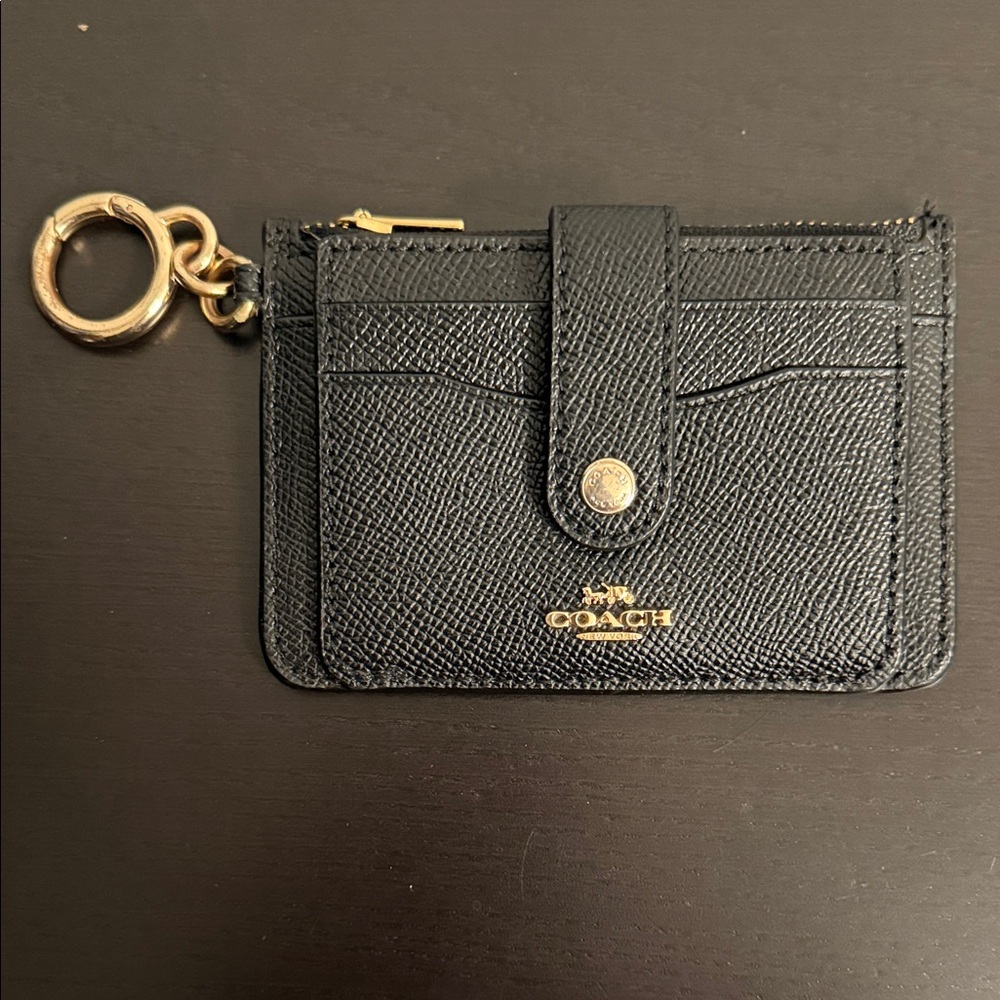 Coach Black Card Holder with Gold Key Ring